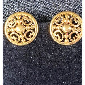 M&S Vintage Gold-Tone Filigree Clip-On Earrings J0207